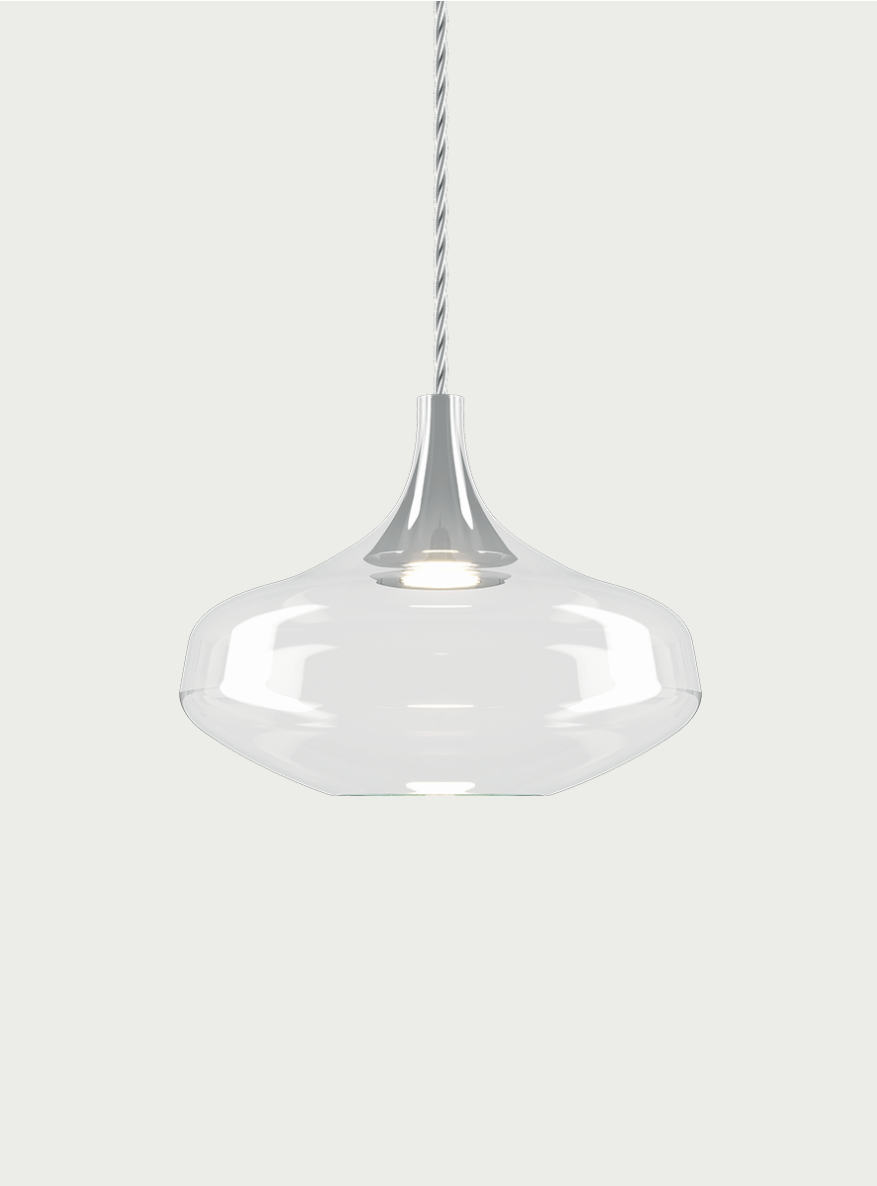 Lodes Nostalgia Pendelleuchte, Variante: Large Ø 28cm, Farbe - Leuchte: chrom - transparent, Baldachin - Farbe: mattweiss