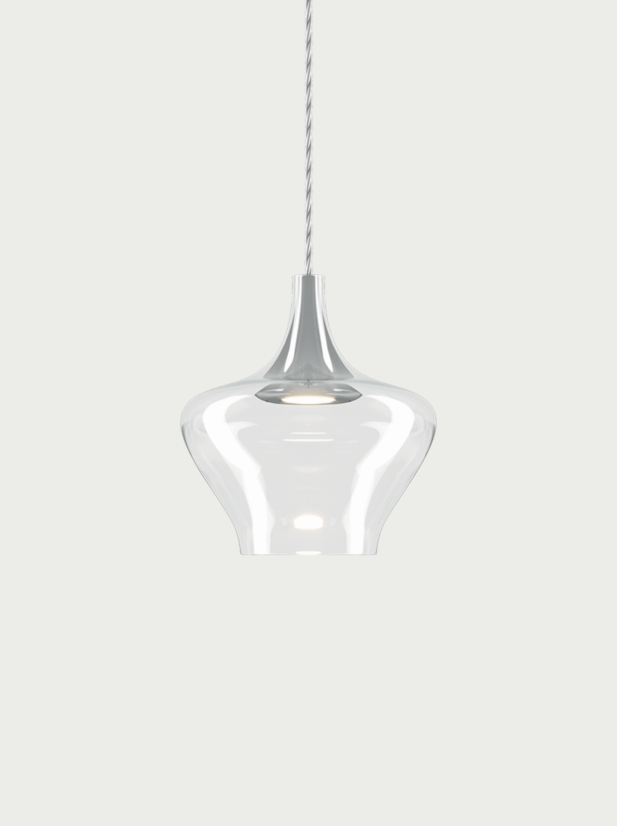 Lodes Nostalgia Pendelleuchte mit Baldachin lang, Farbe - Leuchte: chrom - transparent, Glas - Variante: Medium Ø 20cm, Baldachin - Farbe: mattweiss, Variante: 3er Pendelleuchte