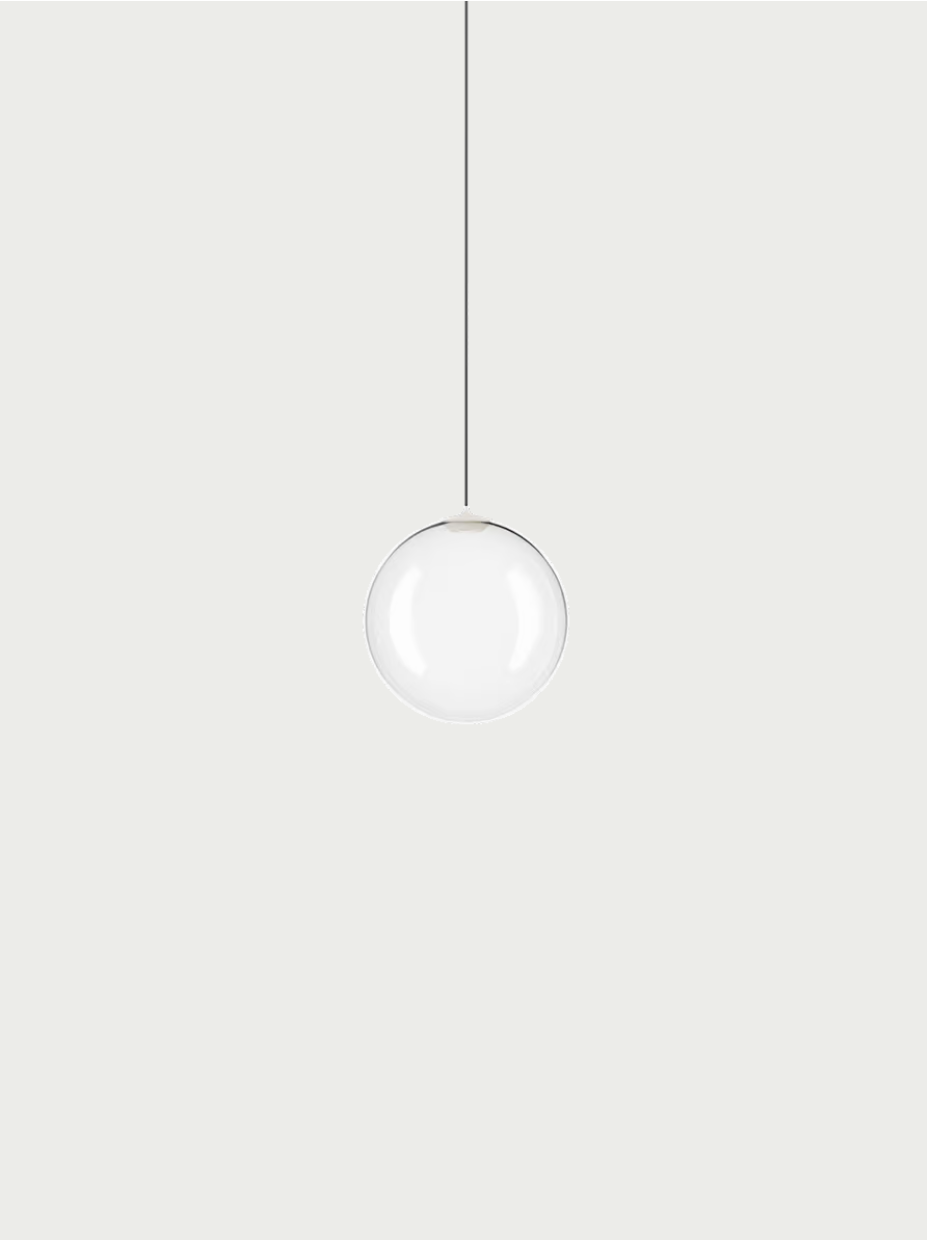 Lodes Random Solo Pendelleuchte, Grösse: Ø 10cm, Farbe - Leuchte: transparent, Lichtfarbe: 2700K warmweiss, Baldachin - Farbe: mattweiss