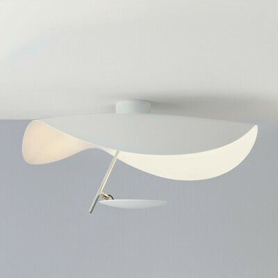 Catellani &amp; Smith Lederam Manta CWS1 Wand-/ Deckenleuchte, Farbe: Schirm weiss, Stange weiss, Scheibe weiss, Base weiss
