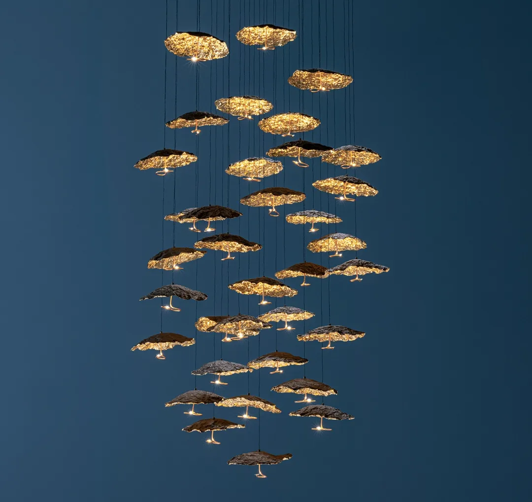Catellani &amp; Smith Gold Moon Chandelier Pendelleuchte, Variante: Cascata, Anzahl Leuchten: 20x Leuchten