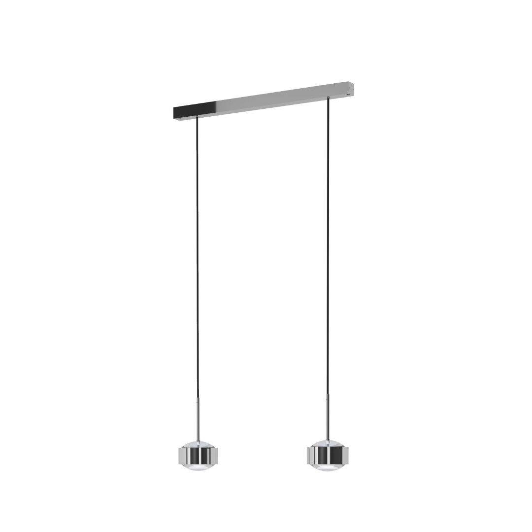 Top Light PUK! PRO 120 Choice Drop Pendelleuchte, Länge - Deckenbalken: 600mm (2x Leuchtenkopf), Leuchten - Farbe: Kopf - chrom matt + Deckenbalken - chrom matt