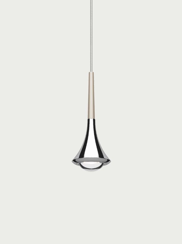 Lodes Rain Pendelleuchte mit Baldachin oval Lodes Rain Pendelleuchte mit Baldachin oval, Variante: 7er Pendelleuchte - Baldachin L 120cm B 22cm, Farbe - Leuchte: Chrome - Matte Champagne, Lichtfarbe: 2700K warmweiss