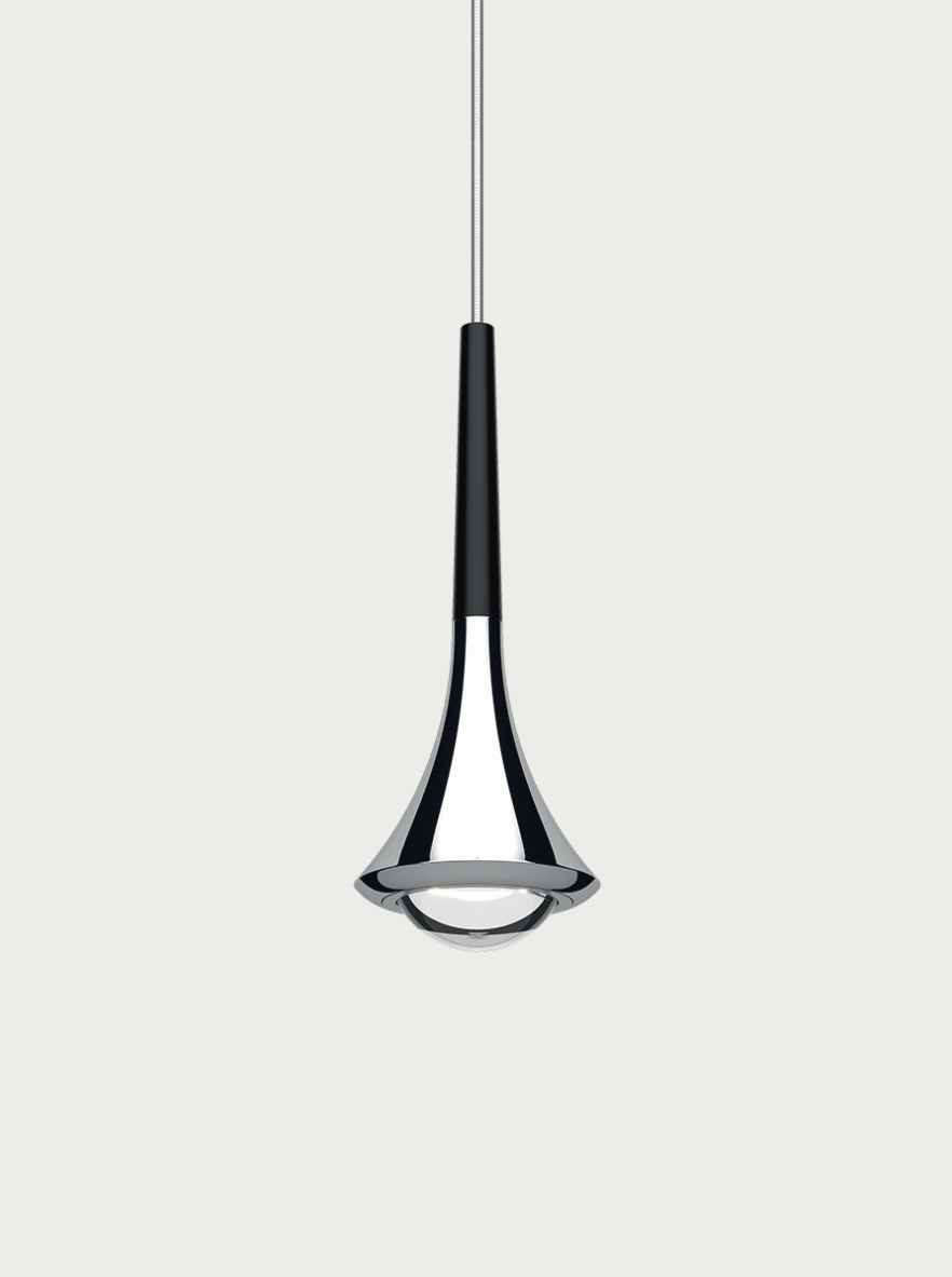 Lodes Rain Pendelleuchte Baldachin mit Haken, Variante: 1er Pendelleuchte - Baldachin Ø 16.5cm - 1x Befestigungskit Transparent, Farbe - Leuchte: Chrome - Matte Black 9005, Lichtfarbe: 2700K warmweiss