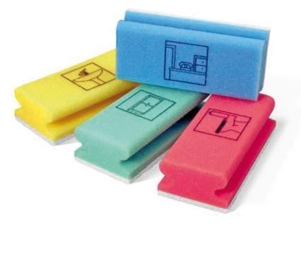 Padschwämme mit Griff gelb/weiss bedruckt Sanitär nicht kratzend Pack à 10 Stk.