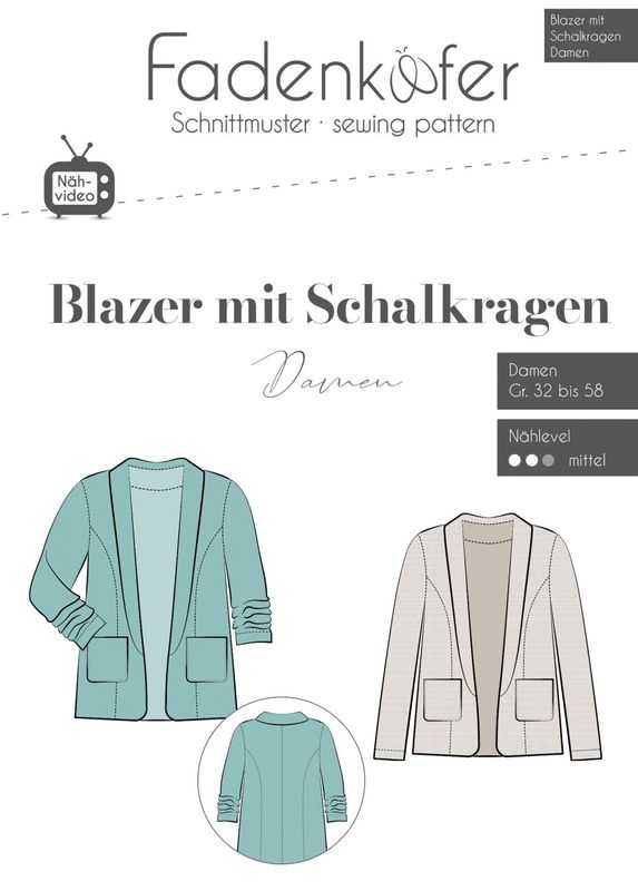 Papierschnittmuster Blazer mit Schalkragen Damen
