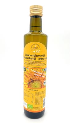 Bio-Sonnenblumenöl natives Bratöl extra mild in Flasche 500 ml- regional-aus deutschen Bio-Sonnenblumenkerne, Demeter und Naturland Landwirtschaft Bio-Sonnenblumenöl natives Bratöl extra mild in Flasche 500 ml- regional-aus deutschen Bio-Sonnenblumenkerne, Demeter und Naturland Landwirtschaft