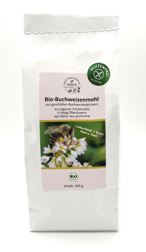 Bio-Buchweizenmehl 500 g - "glutenfrei" zertifiziert, aus deutscher Demeter Landwirtschaft,  perfekt für leckere Pfannkuchen!