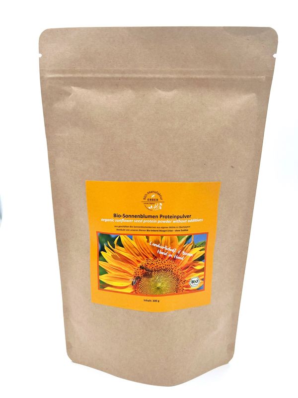Bio-Sonnenblumenprotein 300 g - regional -aus deutschen Bio- Sonnenblumenkerne, Demeter und Naturland Landwirtschaft Bio-Sonnenblumenprotein 300 g - regional -aus deutschen Bio- Sonnenblumenkerne, Demeter und Naturland Landwirtschaft
