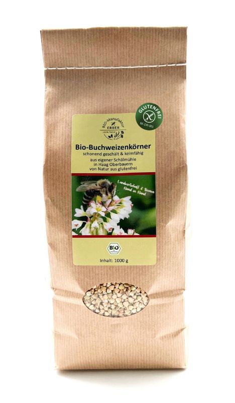 Bio-Buchweizenkörner geschält 1000 g - "glutenfrei" zertifiziert, keimfähig, aus  deutscher Demeter Landwirtschaft