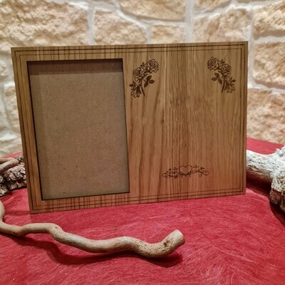 Cadre photo en carton bois personnalisé Cœur & Roses