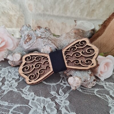 Nœud papillon Arabesques 3D en bois