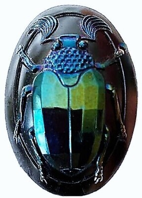 LARGE OVAL IRIDESCENT BLACK GLASS CONE SHANK BEETLE