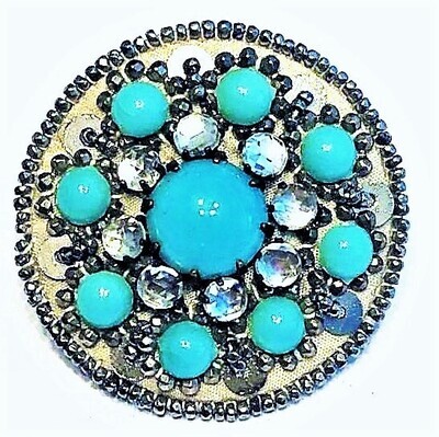 MEDIUM FABRIC WITH PASTES SEQUINS AND TURQUOISE GLASS BEADS