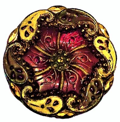 LARGE LACY GLASS BUTTON WITH PAISLEY BORDER