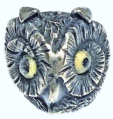 VERY DETAILED SMALL SILVER OWL WITH GLASS EYES