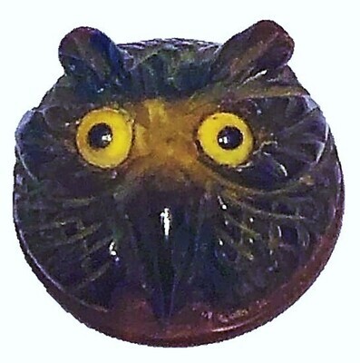 CARVED HORN OWL WITH GLASS EYES