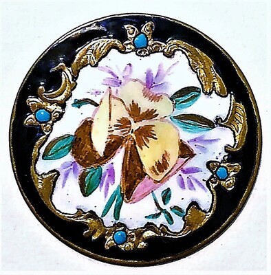 A BEAUTIFUL VERY LARGE POLYCHROME ENAMEL BUTTON