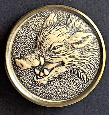 A VERY LARGE RARE IVOROID BOARS HEAD BUTTON