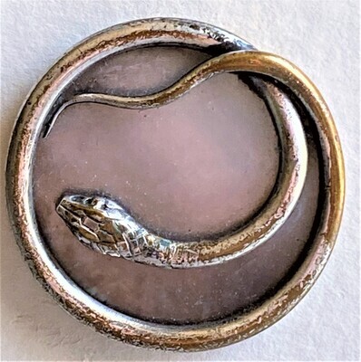 A LARGE SILVERED BRASS SNAKE WITH A PEARL BACKGROUND
