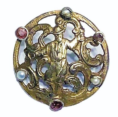 A PIERCED GUILDED SILVER WITH GEMSTONES AND SEED PEARLS