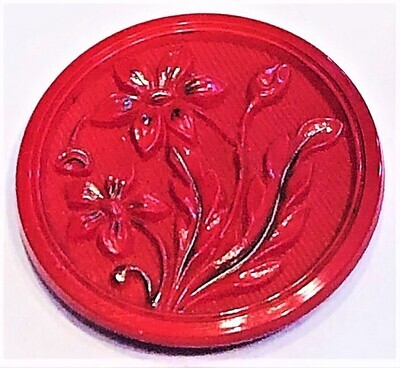 EXTRA LARGE MOLDED RED GLASS FLORAL BUTTON