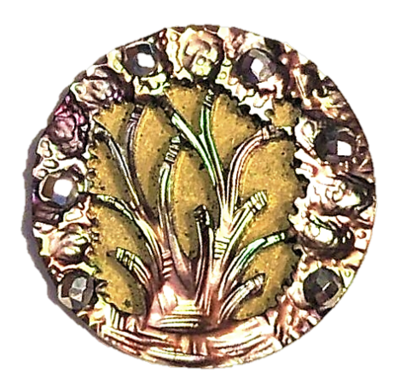 A MEDIUM SIZE PIERCED CARVED SHELL OVER BRASS