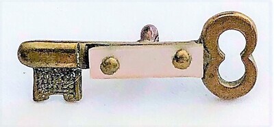 A SMALL MEDIUM REALISTIC BRASS AND PEARL KEY