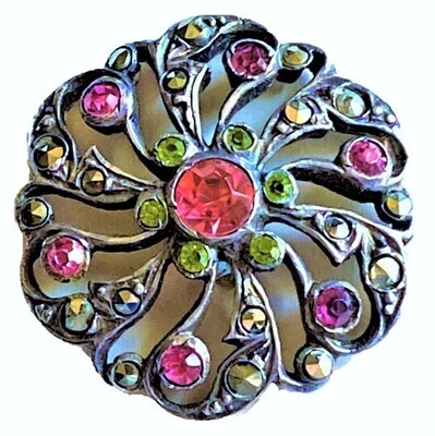 A LARGE MEDIUM HIGH QUALITY SUFFROGETTE STYLE JEWELED BUTTON