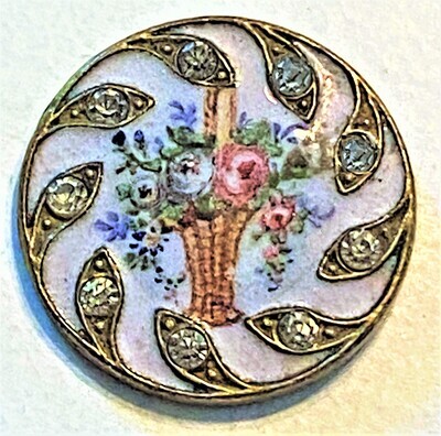 A BEAUTIFUL SMALL PASTE OME ENAMEL BASKET BUTTON