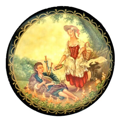 A LARGE HAND CREATED RUSSSIAN LACQUER BUTTON