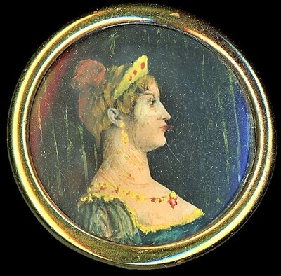 A LARGE HAND PAINTING 19TH CENTURY UNDER GLASS BUTTON