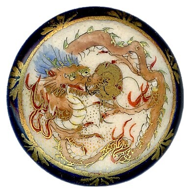 A 19TH CENTURY COBALY BLUE AND COLORFUL DRAGON SATSUMA BUTTON