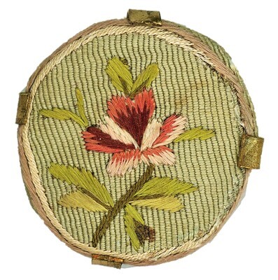A MEDIUM RIBBONED SILK LATE 18TH EARLY 19TH CENTURY BUTTON