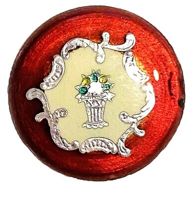 RED AND COLORFUL BASKET OF FLOWERS ENAMEL BUTTON