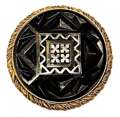 AN EXTRA LARGE 19TH CENTURY BLACK GLASS IN METAL BUTTON