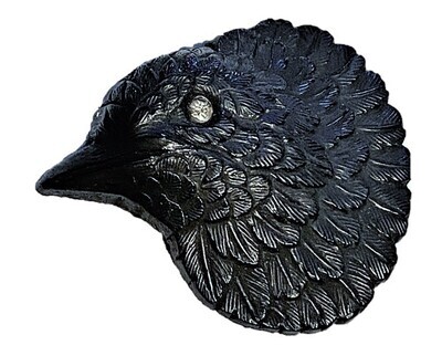 A WONDERFUL REALISTIC SHAPED PASTE EYED BLACK GLASS BIRD