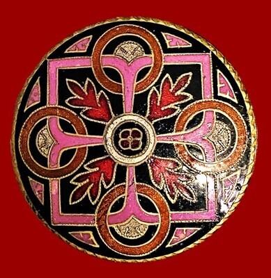 A LARGE LATE 19TH CENTURY ENAMEL PATTERNED BUTTON