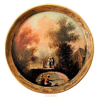 EXQUISITELY EXECUTED 18TH CENTURY PAINTING UNDER GLASS BUTTON