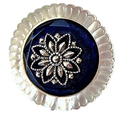 A LARGE COBALT AND STEEL GLASS CENTERED 18TH CENTURY PEARL BUTTON