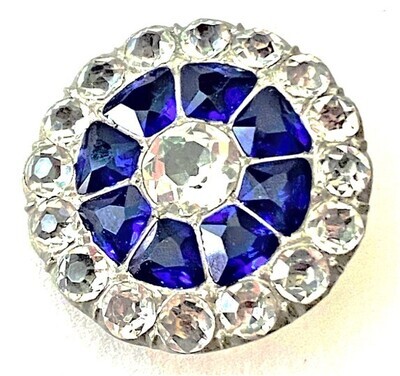BEAUTIFUL GEORGIAN COBALT AND CLEAR STRASS BUTTON IS SILVER