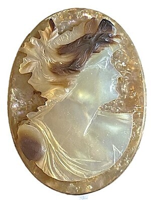 A STUNNING LARGE IVAL TWO PIECE CARVED PEARL 19TH CENTURY BUTTON