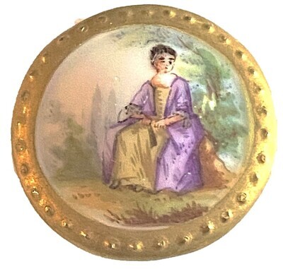 A BEAUTIFUL LATE 18TH EARLY 19TH CENTURY HAND PAINTED PORCELAIN BUTTON