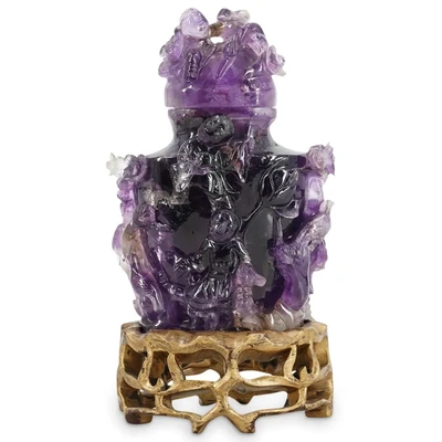 Chinese carved amethyst urn