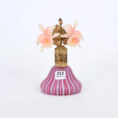 Perfume Atomizer, Pink &amp; White Satin Ribbon Design