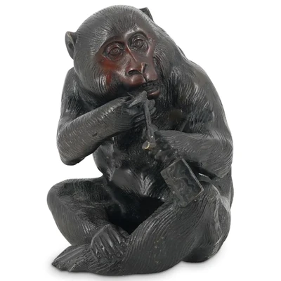 Japanese Okimono Bronze of Sitting Monkey