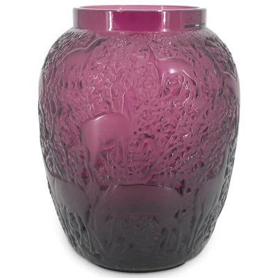 Lalique Biches Purple Amethyst Glass Vase
