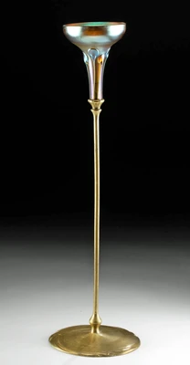Tiffany Studios Favrile Glass & Brass Candlestick