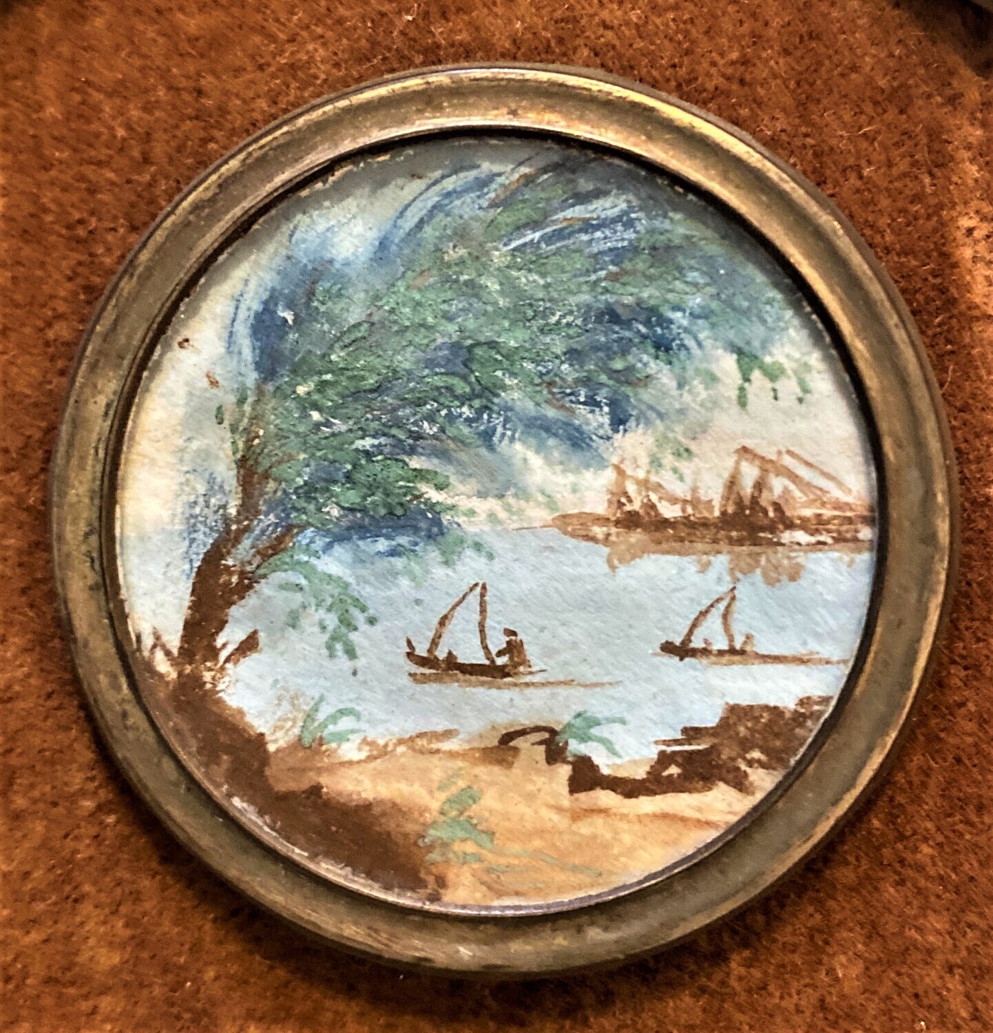 18TH CENTURY HAND PAINTING ON PARCHMENT PAPER UNDER GLASS