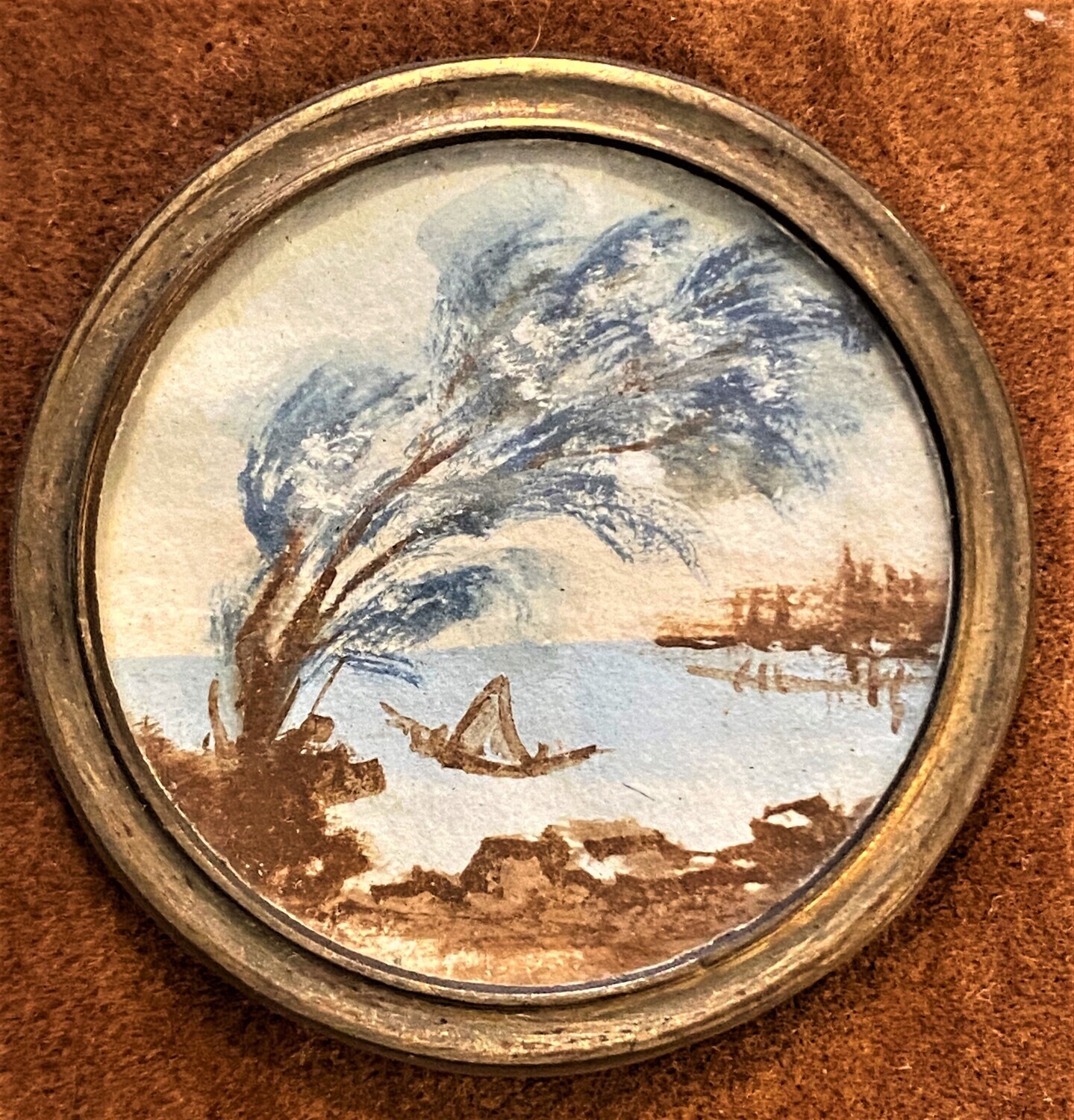 18TH CENTURY HAND PAINTING ON PARCHMENT PAPER UNDER GLASS